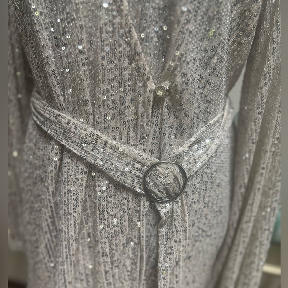 JUDITH MARCH ANTHROPOLOGIE SILVER SEQUIN IRIDESCENT WRAP AROUND PARTY DRESS SZ S - Picture 4 of 10